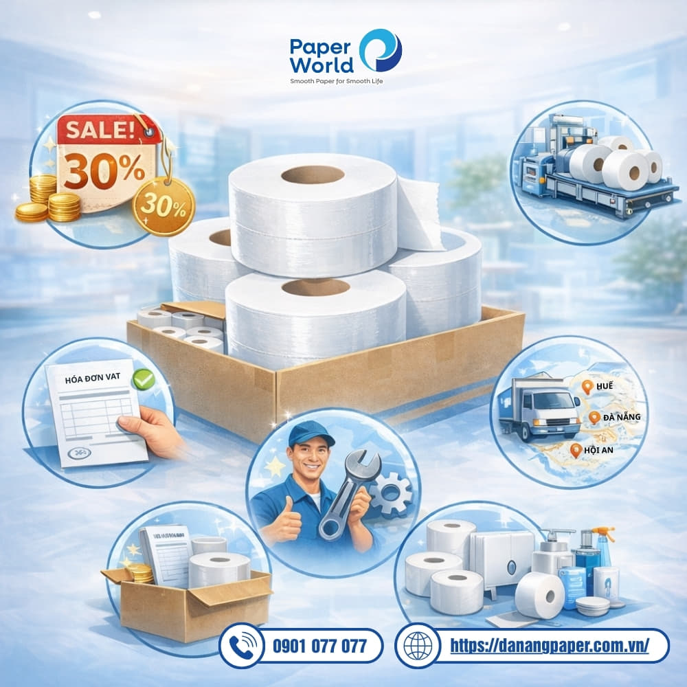 Mua giấy vệ sinh cuộn lớn tại Thế Giới Giấy với chất lượng ổn định, giá sỉ cạnh tranh cho doanh nghiệp
