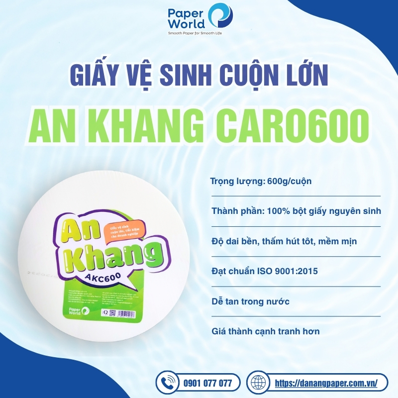 đặc điểm của giấy vệ sinh cuộn lớn an khang caro600