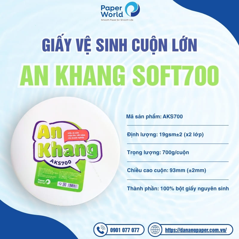 Thông tin chi tiết của giấy vệ sinh cuộn lớn An Khang Soft700