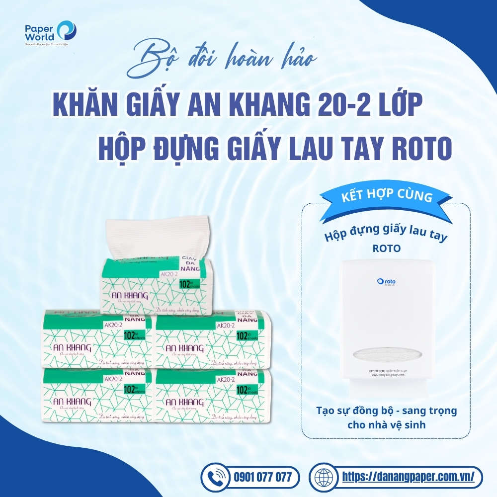 khan-giay-da-nang-an-khang-20-2-lop-ket-hop-cung-hop-dung-giay-roto Khăn giấy đa năng An Khang 20-2 lớp kết hợp với hộp đựng giấy lau tay Roto