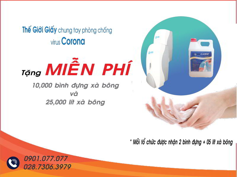 Thế Giới Giấy Đà Nẵng tặng xà bông rửa tay miễn phí và bình đựng
