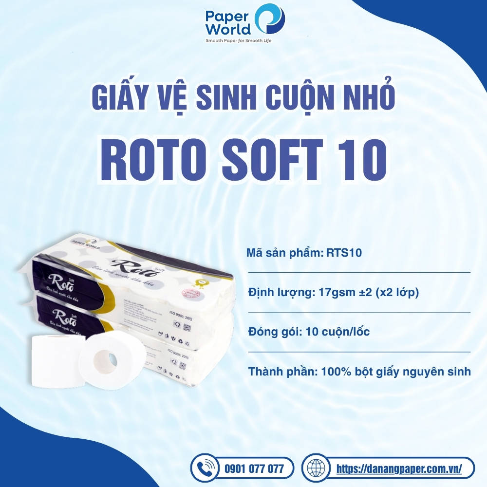 Thông tin sản phẩm Giấy vệ sinh cuộn nhỏ Roto Soft 10