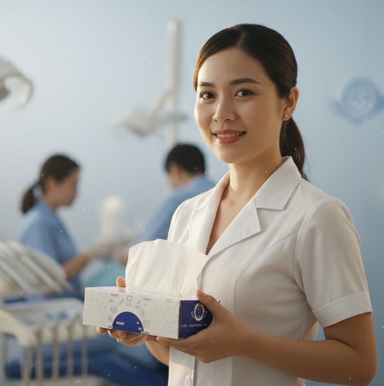 Hộp khăn giấy in logo nhà thuốc bệnh viện