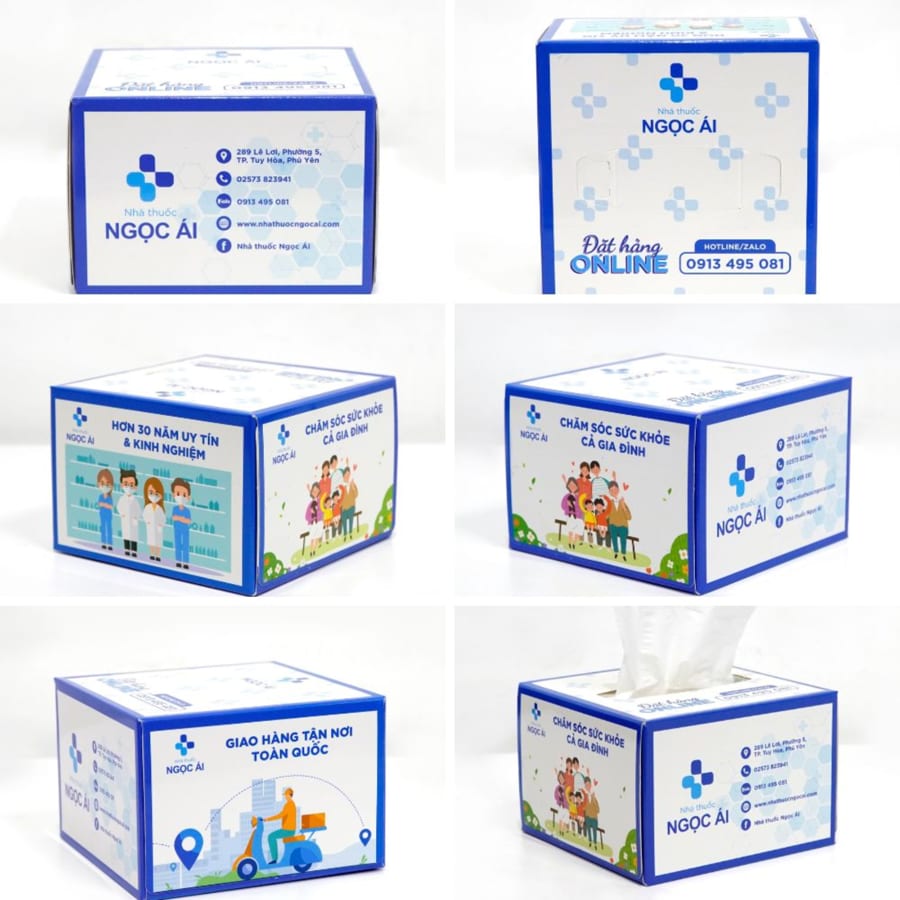 In logo trên hộp khăn giấy cho nhà thuốc Ngọc Ái