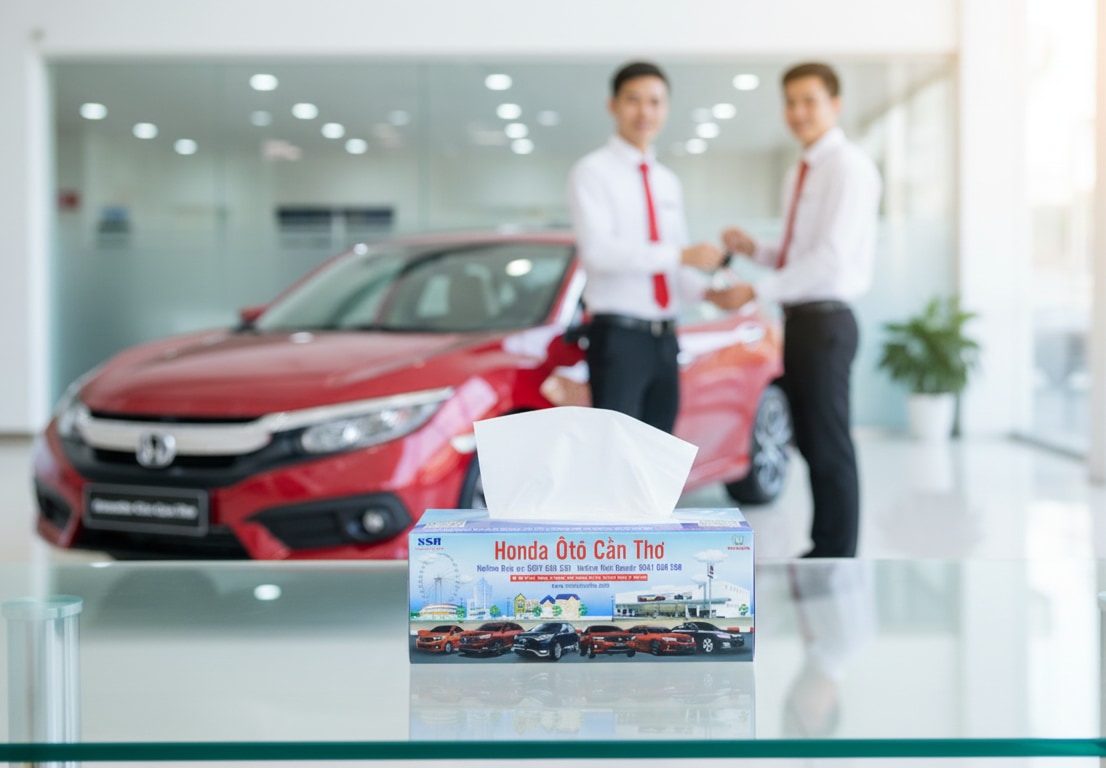 Hộp khăn giấy in logo cho showroom ô tô