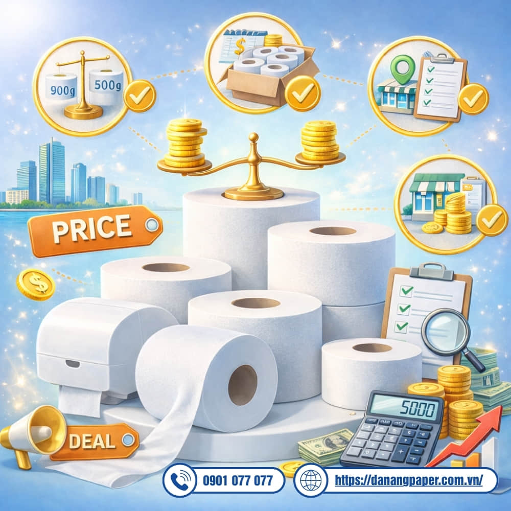 Cần cân nhắc các yếu tố trọng lượng giấy, chương trình khuyến mãi, nhà cung cấp... để tối ưu giá giấy vệ sinh cuộn lớn khi mua