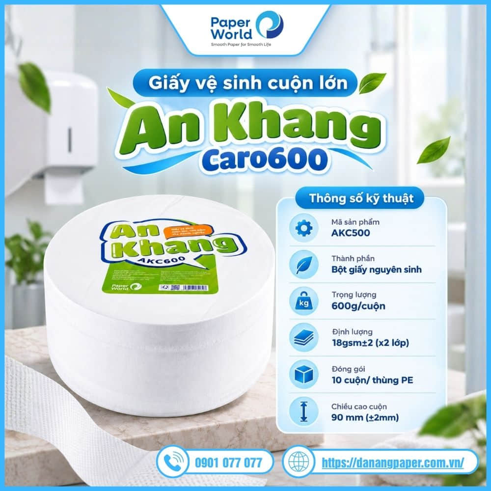 Giấy vệ sinh cuộn lớn An Khang Caro600