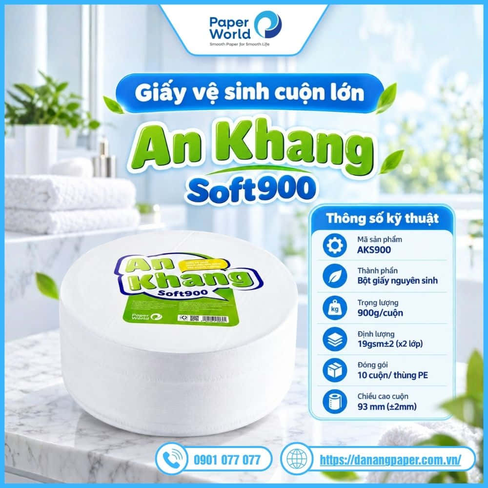 Giấy vệ sinh cuộn lớn An Khang Soft900
